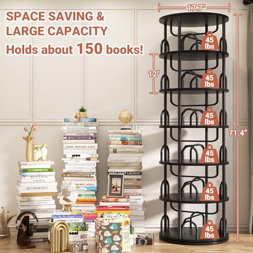 Aheaplus 6 Tier Rotating Bookshelf Tower, Revolving Bookcase, 360° Round Spinning Book Shelf, Narrow Swivel Bookshelves Vertical Rolling Turning Corner Bookshelf Organizer for Small Space, Black - color: Black, size: 6 Tier, 71" H