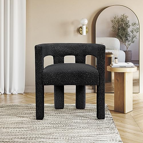 Meridian Furniture Athena Collection Modern | Contemporary Boucle Fabric Upholstered Accent | Dining Chair, 25" W x 21" D x 27" H, Black - color: Black