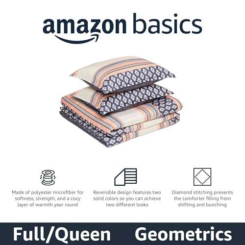 Amazon Basics Lightweight Microfiber Comforter Set, 3-Pieces, Gray Geometrics, Full/Queen - color: Harmonized Geometrics, size: Queen/Full