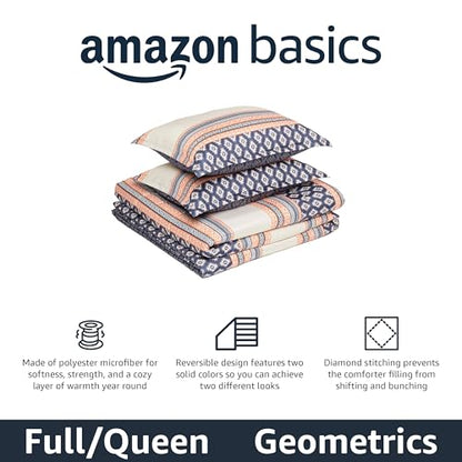 Amazon Basics Lightweight Microfiber Comforter Set, 3-Pieces, Gray Geometrics, Full/Queen - color: Harmonized Geometrics, size: Queen/Full