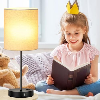 Lynnoland Set of 2 Touch Beige Table Lamps with 2 USB Ports & AC Outlet, 3-Way Dimmable Bedside Nightstand Lamps for Living Room Nursery Office Bedroom, 800 Lumens 2700K Warm Bulbs Included - color: (2 Pack)Beige Linen & Matte Black(Base)-2700K Bulbs Incl
