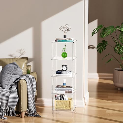 Acrylic Bookshelf, Small Bookcase, Standing Freestanding Corner Storage Shelves Display Shelf for Living Room, Bedroom (Clear, 5 Tier) - size: 5 Tier