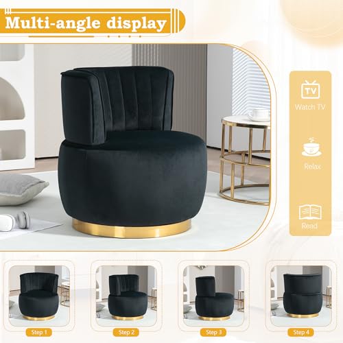 SLEERWAY 360° Swivel Barrel Chair Set of 2, Modern Velvet Round Accent Chair, Comfy Upholstered Small Armchair with Gold Metal Base for Living Room Bedroom Nursery Office Sillas para Sala, Black - color: Black, size: 25.2" W