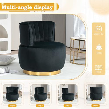 SLEERWAY 360° Swivel Barrel Chair Set of 2, Modern Velvet Round Accent Chair, Comfy Upholstered Small Armchair with Gold Metal Base for Living Room Bedroom Nursery Office Sillas para Sala, Black - color: Black, size: 25.2" W