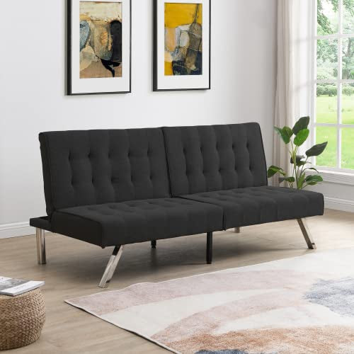 Convertible Futon Sofa Bed, Modern 68'' Fabric Sleeper Couch for Living Room,Guest Bed, Adjustable Backrest, Upholstered Recliner Chair, Loveseat for Compact Small Space Living Room (Black) - color: Black
