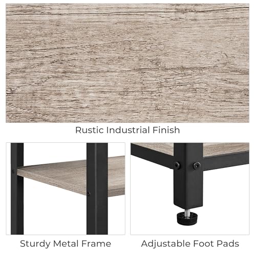 Yaheetech 29.5in Tall End Table, Small Narrow Industrial Nightstand, Gray | Side Table for High-Arm Sofas and Tall Beds, 2 Wood Grain Shelves for Drinks and Storage, Slim 12in Depth, Iron Frame - color: Grey