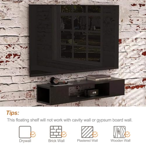 GHC Floating TV Stand, Wall Mounted Entertainment Center and Cabinet Shelf, TV Console with Storage，Media Console for DVD Player, Space-Saving Under TV Shelf for Bedroom, Living Room (Black) - color: Black