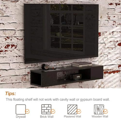 GHC Floating TV Stand, Wall Mounted Entertainment Center and Cabinet Shelf, TV Console with Storage，Media Console for DVD Player, Space-Saving Under TV Shelf for Bedroom, Living Room (Black) - color: Black