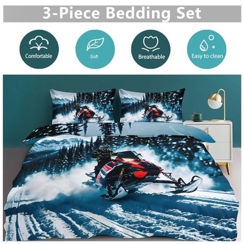 3 Piece Cool Snowmobile Bedding Set - Ultra Soft Fabric & Double-Sided Print, Breathable Comforter Set with 1 Quilt Cover & 2 Pillowcases for Home Hotel, 90"x90" - size: 90"x90"