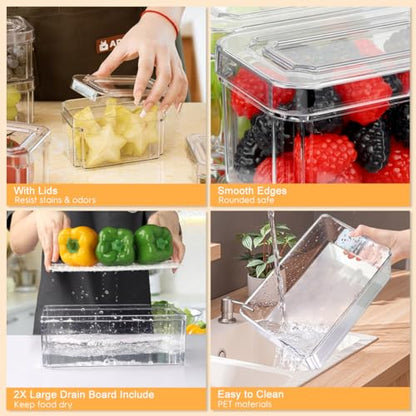14Pack Fridge Organizer, Stackable Refrigerator Organizer Bins with Lids | BPA-Free Clear Plastic Storage Containers For Kitchen Cabinets, Fridge, Drinks, Fruits, Vegetables, Cereals, Counter Storage - size: 14-PACK