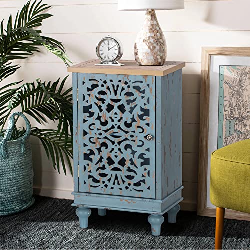 PHI VILLA Small Accent Storage Cabinet, Blue Decorative End Side Table | Small Accent Cabinet, End Side Table, Blue Decorative Entryway Buffet Cabinet with Storage, for Bedroom, Living Room, Hallway - color: Blue, size: 1 Door