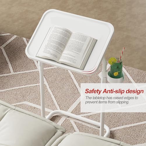 TUTOTAK C Shaped End Table with Tiltable Surface, Set of 2, Adjustable Height Side Table, Slide Under Couch Table TV Tray for Eating, Sofa Tray for Livingroom, Bedroom White TB01BW0912 - color: White