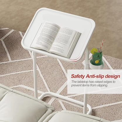 TUTOTAK C Shaped End Table with Tiltable Surface, Set of 2, Adjustable Height Side Table, Slide Under Couch Table TV Tray for Eating, Sofa Tray for Livingroom, Bedroom White TB01BW0912 - color: White