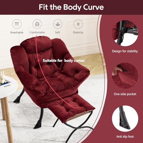 Lazy Chair with Folding Ottoman Modern Large Accent Chair,Contemporary Lounge Leisure Sofa Chair with Armrests Upholstered Sofa Armchair Reading Chair for Bedroom,Dorm&Office (Dusty Rose-f) - color: Dusty Rose