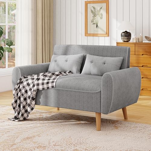 47'' Small Loveseat Sofa, 2 Seat Compact Couch with Tapered Legs, Light Grey Upholstered Furniture, Solid Wood Frame, Comfy Foam Cushion, Easy Assembly for Small Spaces - color: Light Grey