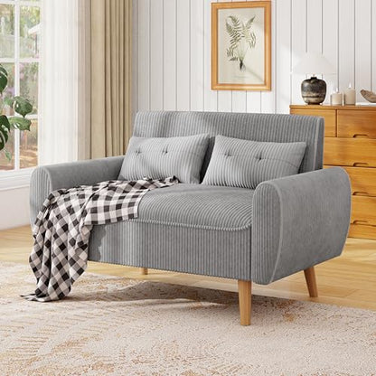 47'' Small Loveseat Sofa, 2 Seat Compact Couch with Tapered Legs, Light Grey Upholstered Furniture, Solid Wood Frame, Comfy Foam Cushion, Easy Assembly for Small Spaces - color: Light Grey