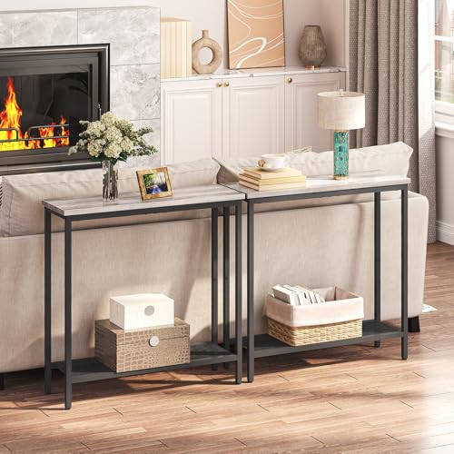 HOOBRO 29.5" Narrow Console Table, Small Entryway Table with Shelf, 2 Tier Thin Sofa Table, Behind Couch Table, Side Table, for Hallway, Living Room, Bedroom, Greige and Black BG74XG01 - color: Greige + Black
