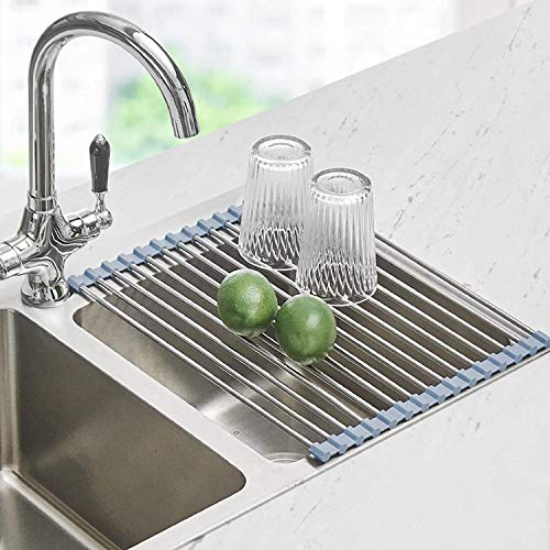 Seropy Roll Up Dish Drying Rack Over Sink Over The Sink Dish Drying Rack Kitchen Dish Drainer, Folding Dish Rack for Kitchen Sink Counter Stainless Steel Mat Foldable Dish Dryer Racks 17.5" x 13.7" - color: Gray, size: 17.5 x 13.7 in