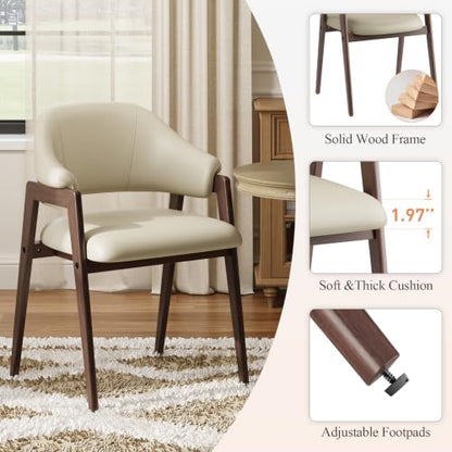MALOL Wooden Dining Chairs Set of 6, Faux Leather, Curved Open Back, Khaki - color: Khaki, size: Set of 6