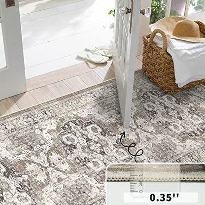 Washable Hallway Runner Rug 2x6: Soft Kitchen Rug Non Slip Rug Runner with Rubber Backing for Living Room Bedroom Bathroom Non Shedding Farmhouse Carpet Runner Rug (Beige/Brown/Grey, 2x6) - color: Beige, size: 2' x 6' (Rectangular)