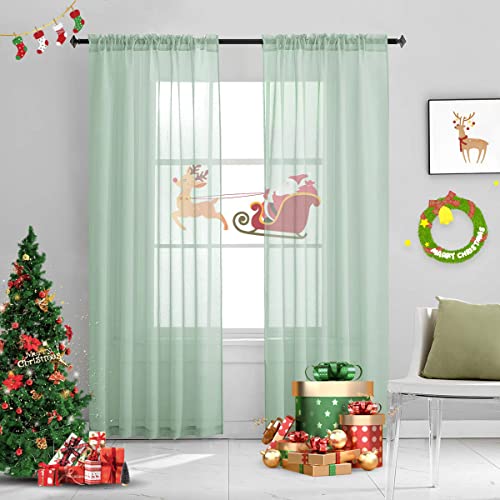 Christmas Mint Green Semi Sheer Curtains 84 Inches Long Faux Linen Mint Green Sheers Rod Pocket for Bedroom Living Room Girls Kids Room 2 Panels Xmas 52x84 - color: Mint Green, size: 52"W x 84"L (Pack of 2)