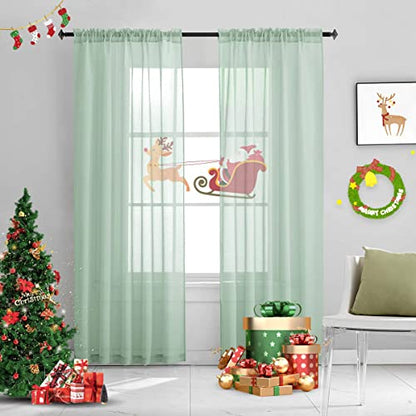 Christmas Mint Green Semi Sheer Curtains 84 Inches Long Faux Linen Mint Green Sheers Rod Pocket for Bedroom Living Room Girls Kids Room 2 Panels Xmas 52x84 - color: Mint Green, size: 52"W x 84"L (Pack of 2)