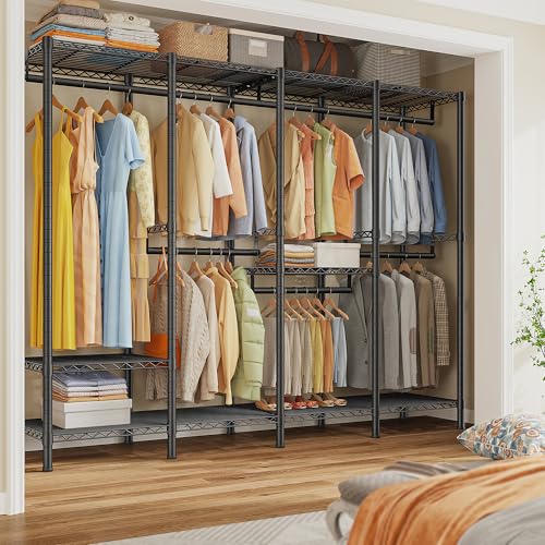 Raybee Clothes Rack Heavy Duty 1100 LBS Capacity Clothing Racks for Hanging Clothes Adjustable Garment Rack,17.7" D x 75.8" W x 76.9" H Black - color: Black, size: 75.8" W x 17.7" D x 76.9" H