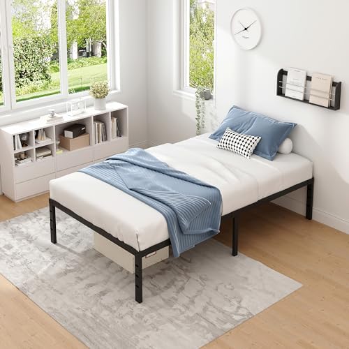 NEW JETO Metal Bed Frame,Twin Size Bed Frame with Storage Space,14 Inch | Heavy Duty Sturdy Mattress Foundation,Easy Assembly,No Box Spring Needed, Black - size: Twin, style: 14 Inch