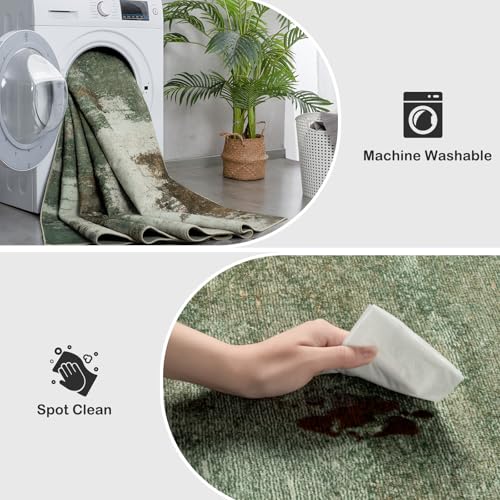 Kelarea Washable Area Rug 4x6, Non-Slip Low Pile Abstract Green | Water & Stain Resistant, Pet Friendly, Easy Clean, Ultra Soft, for Living Room, Bedroom, Nursery, Ofiice - color: Green, size: 4' x 6' (Rectangular)