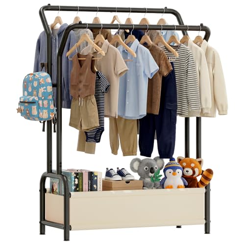 Kids Clothing Racks for Hanging Clothes Toddler Dress Up Rack Double Rods | Dress up Storage Portable Baby Closet for Dresses Child-Friendly Costume Garment Rack for Ages 3-8 Bedroom Playroom,Black - color: BLACK