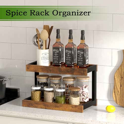 MARTY Counter Shelf Organizer, 2 Tier Spice Rack for Countertop, Brown | Coffee Bar/Station/Syrup Organizer for Countertop, 15.75''Lx8.9"W Large Desk Shelf Riser, for Kitchen Bathroom Bedroom Office - color: Rustic Brown, size: Medium