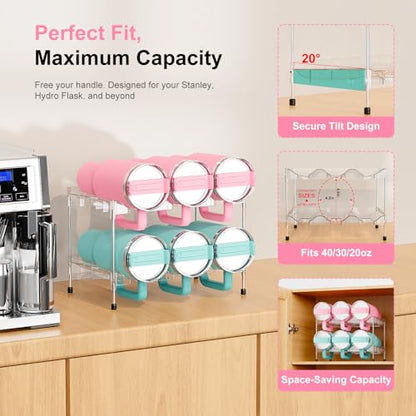 Reusable Stackable with Handle Compartment Water Bottle Tumbler Organizer for Stanley 40oz with Handle Cup, Stanley Accessories for Pantry, Cabinet & Kitchen Organization and Storage,2 Tier Hold 6 - size: 6-Bottle