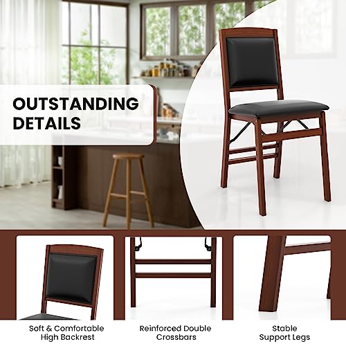 Giantex Folding Dining Chairs Set of 4, Foldable Wood Kitchen Chairs with Padded Seat, Solid Wood Frame, Max Load 400 Lbs, No Assembly Easy to Store Wooden Dining Chairs for Apartment, Small Space - color: Walnut-padded Back