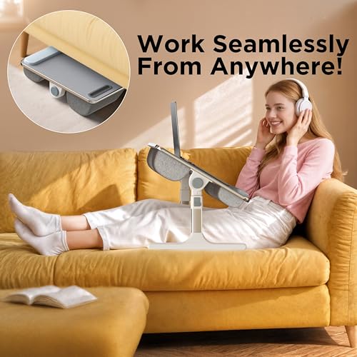 2-in-1 Bed & Lap Desk with Soft Cushion, Adjustable Height & Angle | Wrist Rest, Leather, iPad Holder & Stopper - Foldable Laptop Stand for Bed & Couch, Portable Bed Table Tray for Adults & Kids - color: Gray