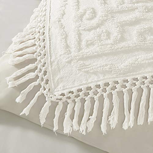 Madison Park Lightweight, Breathable Chenille Tufted Cotton Quilt, Shabby Chic Boho Medallion Design, Tassel Fringe Bedspread Coverlet, Shams Twin/Twin XL(68"x92"), Laetitia, Ivory 2 Piece | Lightweight Bedding Set, Shabby Chic, Boho, Medallion, Floral, M