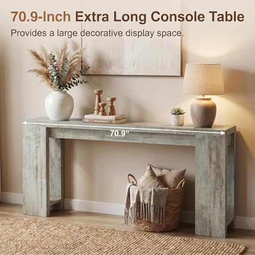 1Easylife 70.9-Inch Farmhouse Console Table, Narrow Wooden Sofa Table | Extra Long Entryway Accent Table for Living Room, Hallway, Entrance, Foyer, Distressed White - color: Distressed White
