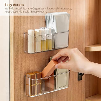 PAVSTINE 2 Pack Adhesive Medicine Cabinet Organizer, Clear Wall Mounted Makeup Storage Shelves for Bathroom Vanity, No Drilling Narrow Organizers for Door Cabinet, 5 Compartment - size: 5-Compartment Wall-Mounted