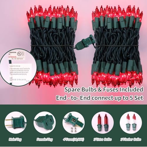 100 Count Red Valentine's Day Lights with 20FT Green Wire Waterproof,Mini String Lights for Holiday Decorations, Christmas Tree, Party, Wedding, Xmas, Home, Indoor & Outdoor Use - color: Red-Green Wire