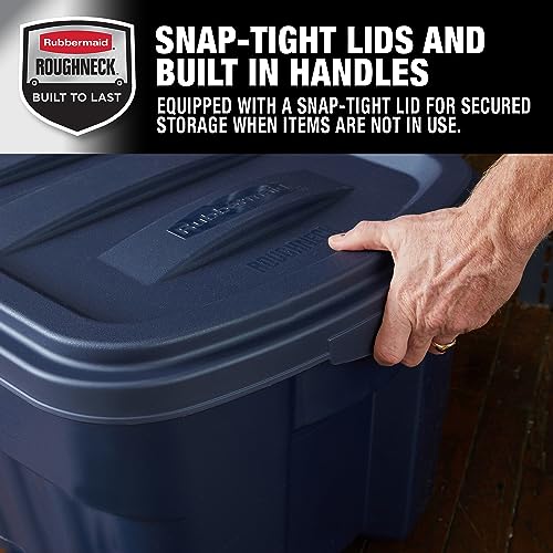 Rubbermaid Roughneck Tote 50 Gal, 2 Pack, Made in USA, Dark Indigo Metallic, Rugged Plastic Stackable Storage Bins with Lids and Handles - size: 50 Gal - 2 Pack
