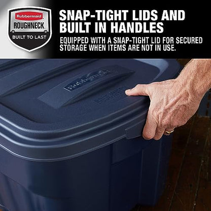 Rubbermaid Roughneck Tote 50 Gal, 2 Pack, Made in USA, Dark Indigo Metallic, Rugged Plastic Stackable Storage Bins with Lids and Handles - size: 50 Gal - 2 Pack