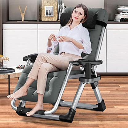 Comfy Folding Chair, Folding Lounge Chair with Cushion, Reclining Chair - color: Smoky Gray