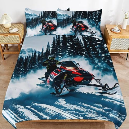 3 Piece Cool Snowmobile Bedding Set - Ultra Soft Fabric & Double-Sided Print, Breathable Comforter Set with 1 Quilt Cover & 2 Pillowcases for Home Hotel, 79"x90" - size: 79"x90"