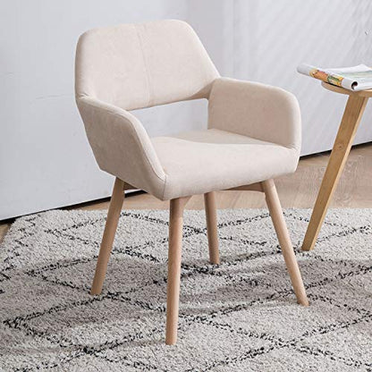 Desk Chair No Wheels Vanity Chair Comfy Accent Chair for Living Dining Room Bedroom Home Office Mid Century Modern Upholstered Armchair Sofa Chair (Beige, 1) - color: Beige