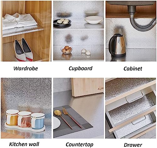 Silver Contact Paper Kitchen Backsplash Water/Oil Proof Wallpaper Metallic Peel and Stick Wallpaper 16"X118" Self Adhesive Aluminum Foil Contact Paper for Kitchen Countertop Cabinet Drawer