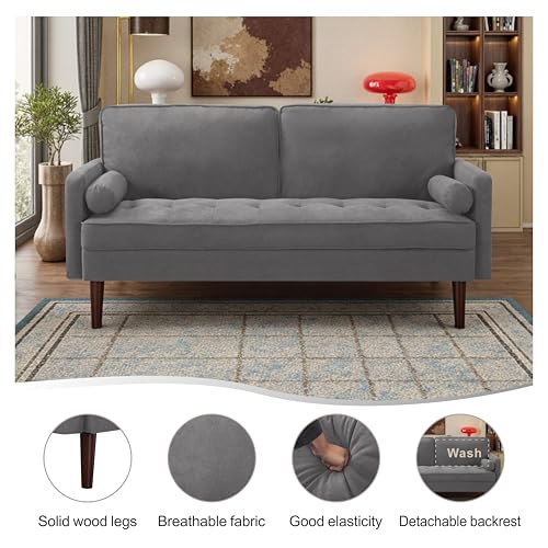 Modern Fabric Loveseat Sofa,2-Seater Small Couch Love Seat with Thick Cushion,65" Cozy Deep Seat Couches for Living Room Compact Home Office (Grey) - color: Grey