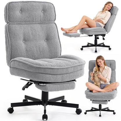 Criss Cross Chair with Wheels - Home Office Desk Chairs with Foot Rest, Morden Comfy Swivel Makeup Chair for Vanity, Ergonomic Cross Legged Office Chair with High Back & Wide Seat, Grey - color: Grey