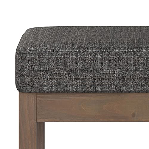SIMPLIHOME Milltown 27" Wide Tweed Rectangle Ottoman in Ebony | Contemporary upholstered ottoman with a cushioned seat for extra seating in the bedroom or entryway; footstool, footrest. - color: Ebony, style: Small Ottoman Bench