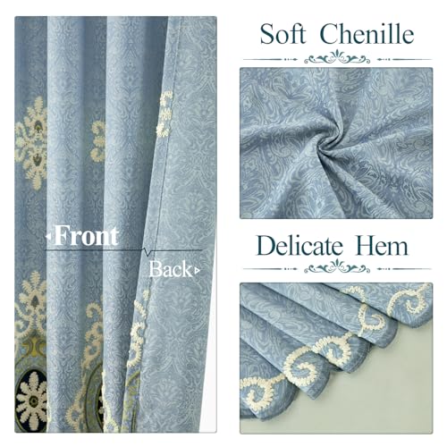 Simple Chenille Jacquard Blackout Window Elegance Curtains/Drapes/Panels/Treatments for Bedroom Living Room,Top Grommets, Two Panels, W54 x L96 inch - color: Blue-curtain, size: 54"W x 96"L (Pack of 2)