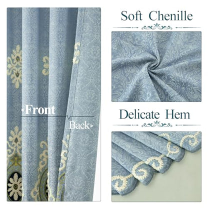 Simple Chenille Jacquard Blackout Window Elegance Curtains/Drapes/Panels/Treatments for Bedroom Living Room,Top Grommets, Two Panels, W54 x L96 inch - color: Blue-curtain, size: 54"W x 96"L (Pack of 2)