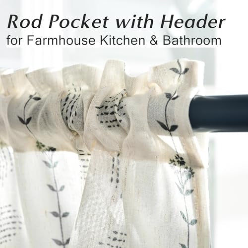 Lino Rosa Boho Kitchen Curtains 36 Inch Length,Sheer Linen Modern Farmhouse Style Half Curtains for Windows Bathroom,Black and Cream White,24x36 in Long - color: Black, size: 24"W x 36"L (Pack of 2)